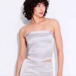 Satin Corset Top Strapless Crop XL Silver Gray NWT Target Wild Fable Brand